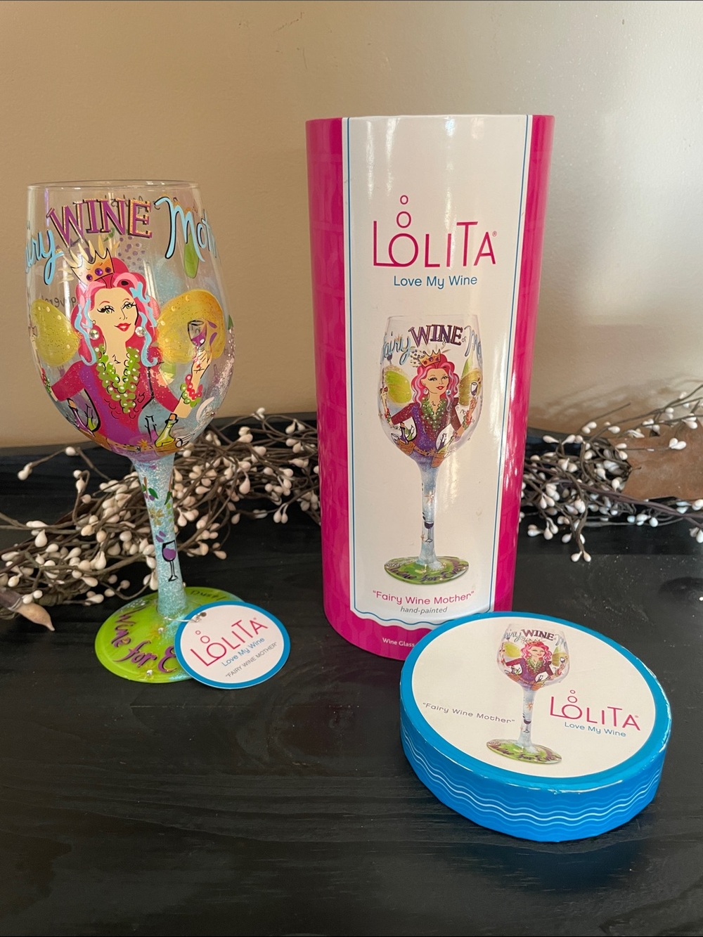 NWT Lolita Hand-Painted ‘Fairy Wine Mother’ Wine Glass